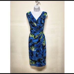 Adrianna Papell Blue floral, Cinch waist dress
